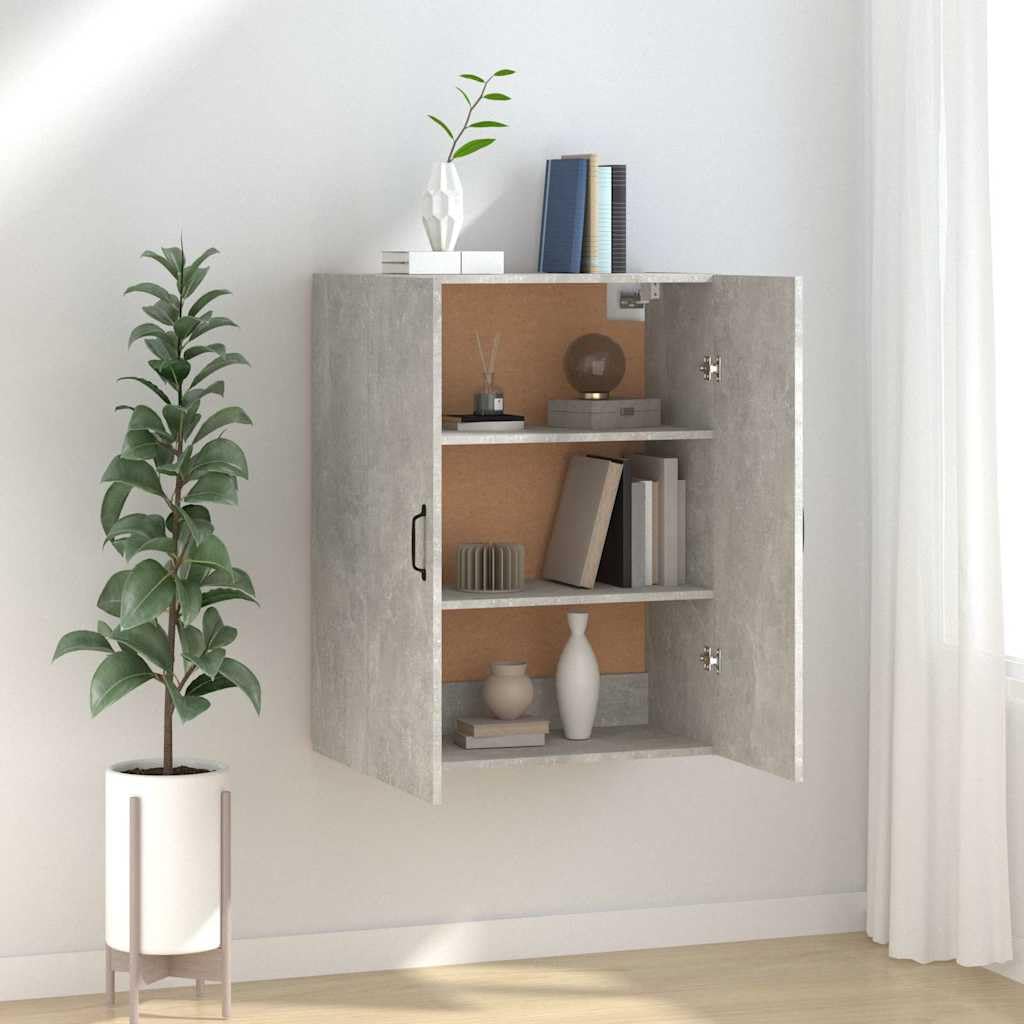 Szafka wisząca, betonowa, szara, z materiału drewnopochodnego, 69,5 x 34 x 90 cm, z 2 drzwiami, miejsce do przechowywania do salonu, biura, przedpokoju i kuchni, uniwersalna szafka do porządku