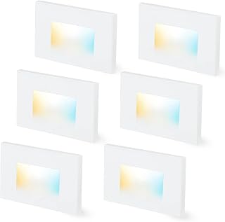 CLOUDY BAY Dimmable Upgraded 3 Color 120V LED Indoor Outdoor Step Lights,3000K/4000K/5000K 3W 100lm,Stair Light,White,6 Pack