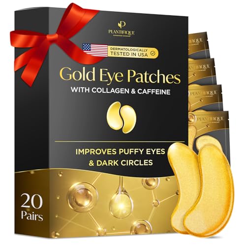 Plantifique Parches de Ojos Dorados, 20 Pares, Colágeno y Cafeína