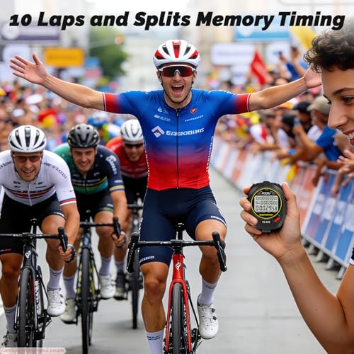 Professional Stopwatch Timer, 3-Row 10 Lap/Split Memory Count up/Down Timer, Extra Large Display with Pace Mode Clock Alarm Calendar Includes Battery, Lanyard for P.E Coach and Sport Events - Image 3