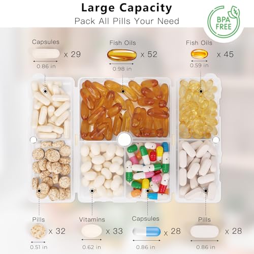 Image of FYY Travel Pill Organizer,7 Compartments Large Pill Box Medicine Case-Clear