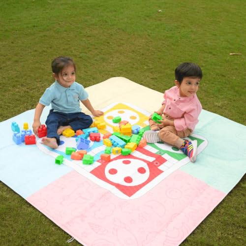 Image of Ludo Picnic Mat - 1.4m x 1.4m | Yoga & Kids mat | Non Toxic| Waterproof, Foldable & Lightweight Outdoor & Indoor Mat | Easy to Carry, Clean & Ideal for Park, Beach & Camping