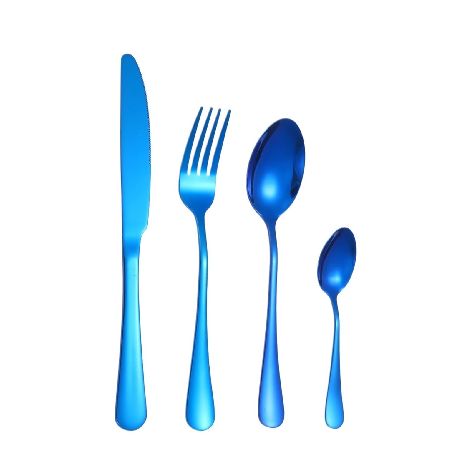 Juego de Cubiertos Juego de 4 cubiertos acero inoxidable: cuchillo, tenedor y cuchara for carne, con mango redondo azul, ideal for restaurantes hoteles