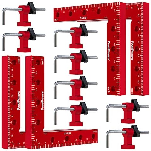 Fivepears 4 Pack 90 degree positioning square clamps set for woodworking, 5.5" x 5.5"(14 x 14cm) aluminum precision right angle corner clamp for square picture frame tool box cabinet drawer and wood Cover