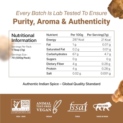 AYUSHKA ORGANIC Asafoetida Powder | Natural (Heeng,Hing) pure Spice | Salt Free | Vegan | Non GMO| Asafetida Indian Spice Healthy Digestive Aid (8.8 OZ / 250 gm) Best for Onion & Garlic Substitute — view 2