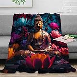 3D Printed Buddha Throw Blanket Ultra-Soft Buddhism Taoism Bedding Lightweight Cozy Warm for Couch Bed Sofa Car Traveling Camping Hiking Air Conditioning Blanket Birthday Gift for Kids Boys Girls Teen