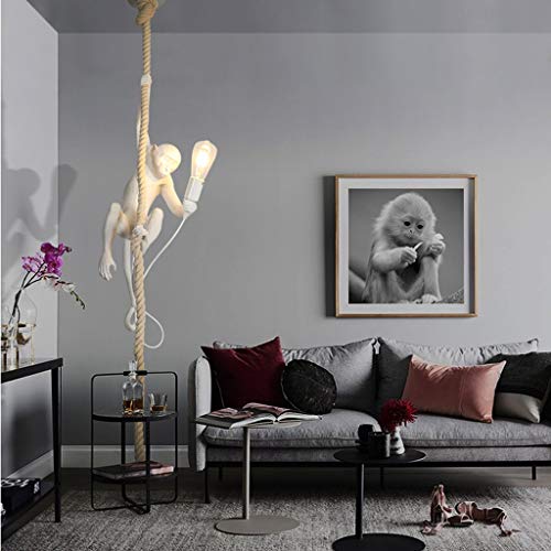 Omoons Ceiling Lamps Indoor Lighting Vintage Industrial Style Monkey Lamp, Art Personality Creative Resin,Hemp Rope Monkey Chandelier/Black #TOP7