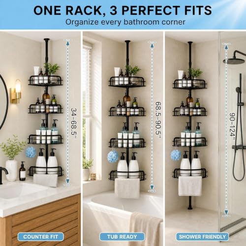 BOXIN Corner Shower Caddy Tension Pole, Black — view 6