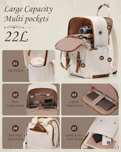 TAKUMI Luggage Sets 3 Piece, 20 Inch Carry On Luggage Set with Backpack, PC+ABS Hardshell Suitcases with Wheels, Lightweight Travel Luggage with TSA Lock for Women, Men (WHITE BROWN, 3 PIECE SET（BP）)