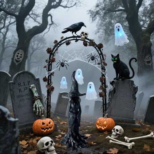 Estatua bruja de Halloween de resina 11.8 pulg miniatura 7