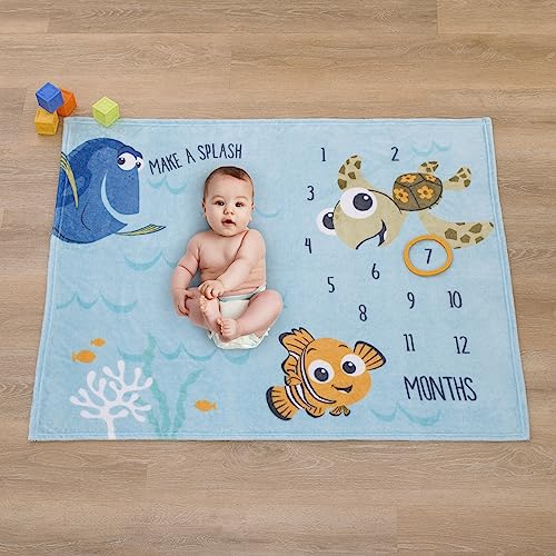 Image of Disney Finding Nemo Blue Make a Splash Super Soft Photo Op Milestone Baby Blanket