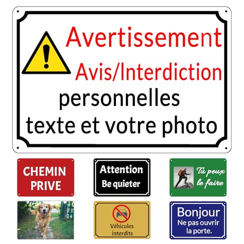 Panneau Personnalisable en Aluminium, Plaque Signalétique Extérieure, Avertissement et Interdiction, Format sur Mesure, 15 x 20 cm / 20 x 30 cm / 30 x 40 cm