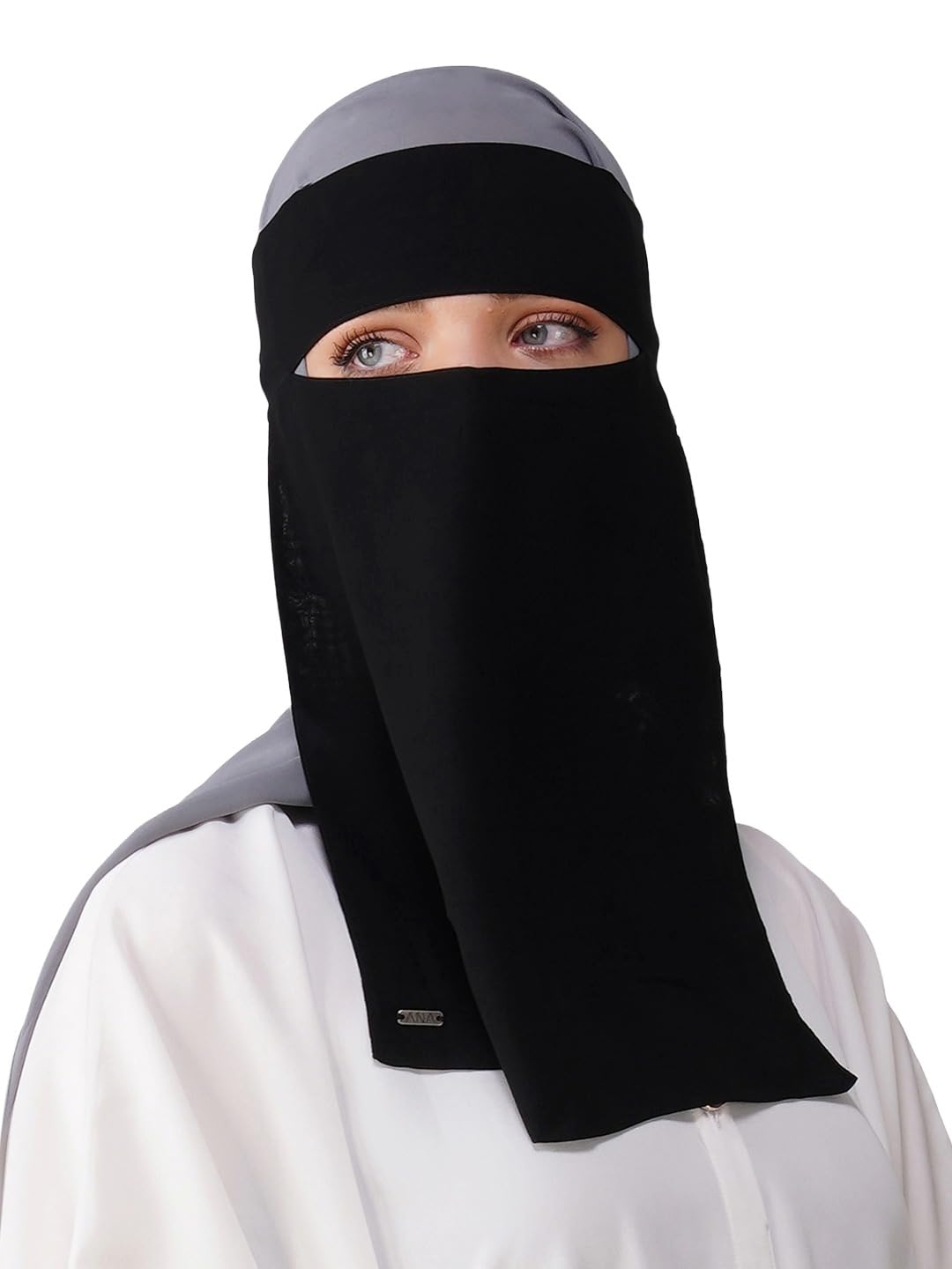 ANA Pinched Eye Black Niqab (Nose Piece) | 12 x 13 Inches – Imported Chiffon | Lightweight Breathable Full Face Coverage-image-1