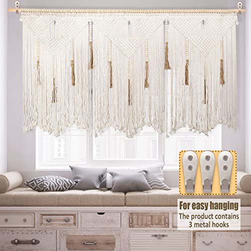 Extra Large Macrame Wall Hanging 70.8" × 39" Boho Tapestry Woven Wall Decor- Cotton Tassel Macrame Curtain Beige Chic Bohemian Wall Art For Home Living Room Bedroom Dorm Wedding (Includes Hanging Rod) #TOP3