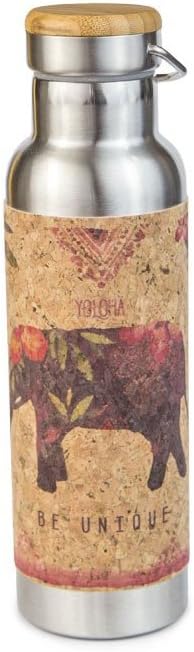 Yoloha Insulated Stainless Steel and Cork Water Bottle, 20 oz. (Lucky Elephant) - BPA-Free, Lead-Free - Non-Slip, Sustainable, Soft, Durable, Premium, Handmade, Moisture Resistant