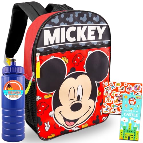 Mickey Mouse Mochila para meninos 4-6 – Pacote com mochila Disney Mickey Mouse de 40,6 cm, garrafa d