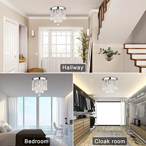 Mini Led Crystal Chandelier, Modern Stainless Steel Semi Flush Mount Ceiling Light, Crystal Chandelier Lighting Fixture For Bedroom Dining Living Room Hallway Bathroom, 4 Lights(Bulbs Not Included) #TOP1