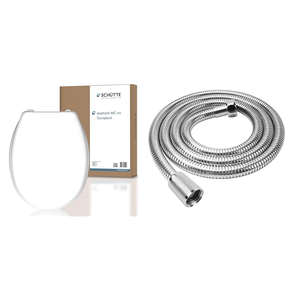 Abattant de WC BLANC SCHÜTTE et flexible de douche 1,5m en acier inoxydable