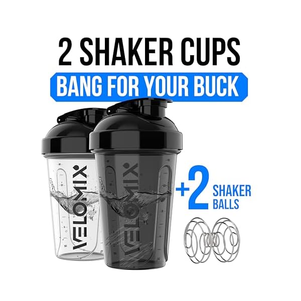 VELOMIX 2 Pack 20oz Protein Shaker Bottle for Protein Mixes, Black/Transpar - Image 2
