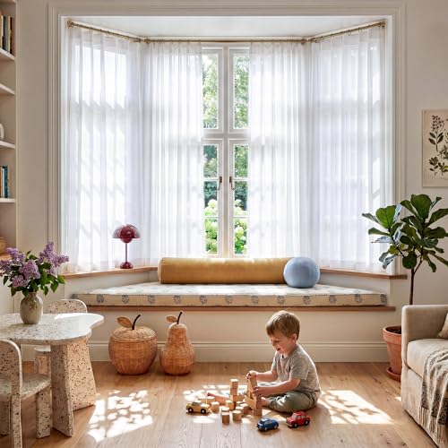 Image of NICETOWN White Sheer Curtains 63 Inch Length 2 Panels for Bedroom, W37xL63