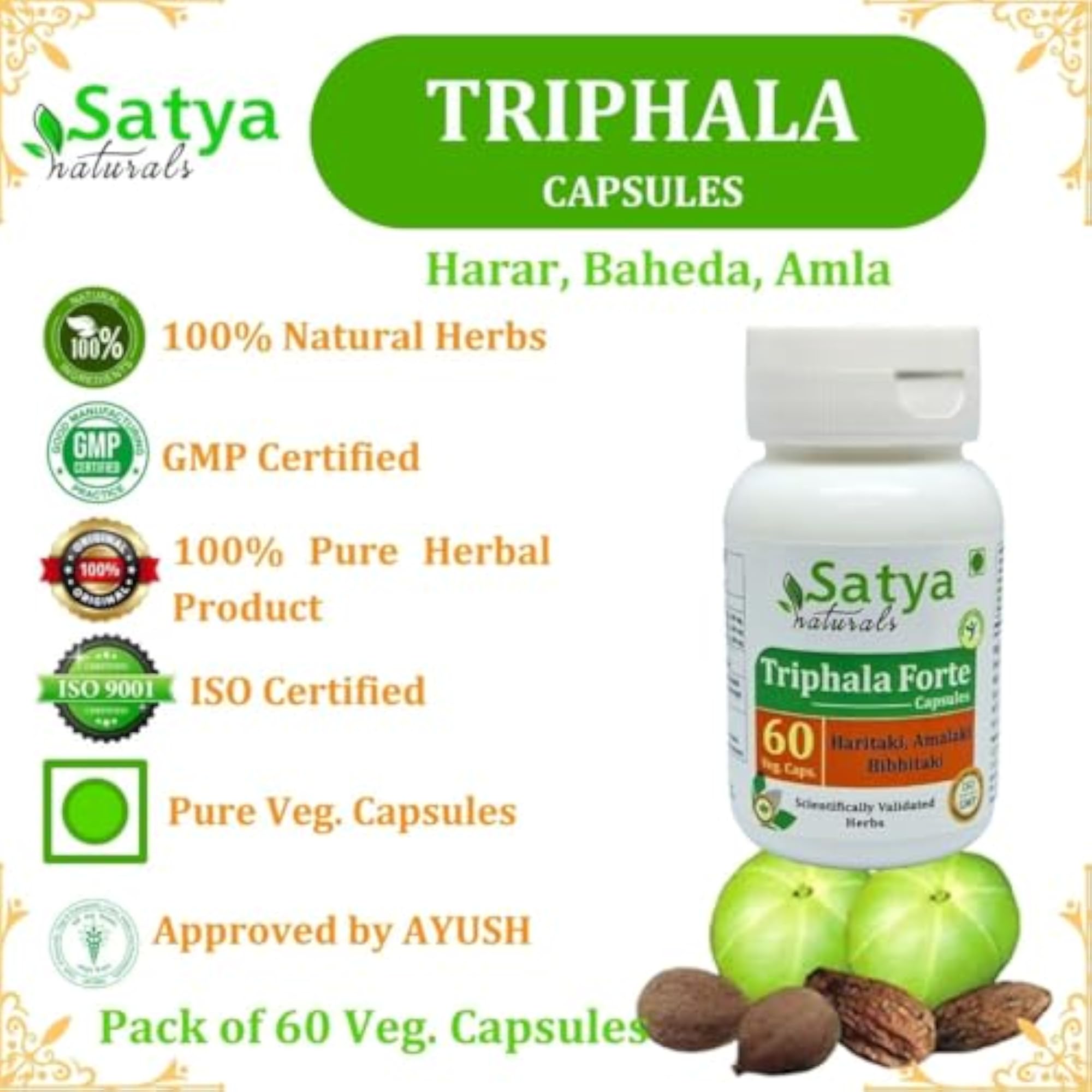 Triphala Extract Capsules, Highest Potency, 100 Count