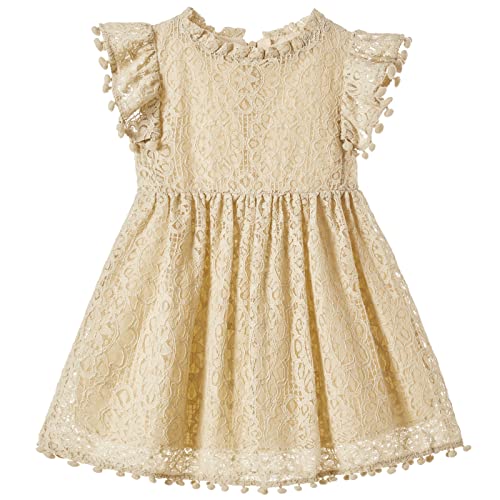 Niyage Toddler Girls Elegant Lace Pom Pom Flutter Sleeve Party Pr...