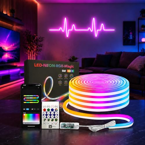 Image of Neon LED Strip Light RGB Magic 16.4 Feet with App Control, Remote Control, Music Sync, Multi-Colour Modes | Led Strip Lights | Flexible | Strip Lights | Ideal for Diwali & Events | 5 Meter