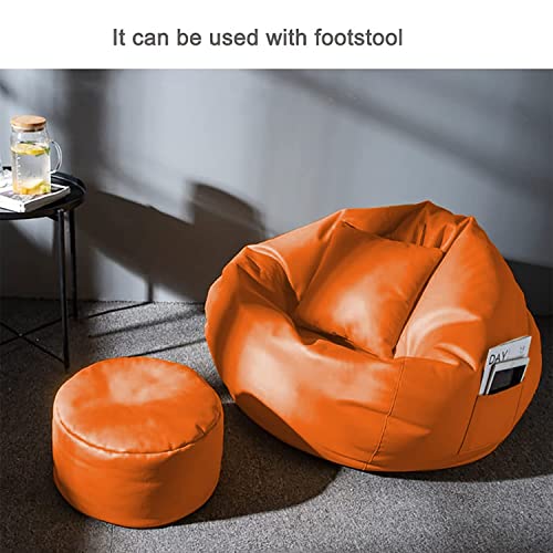Image of 4XL Bean Bag with Stool & Cushion Ready to Use Filled with Beans | Faux Leather Bean Bag Chair (Orange, XXXXL)