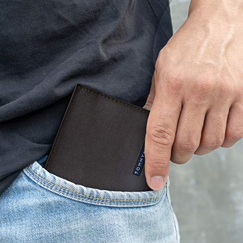 Tommy Hilfiger mens Slim Leather Passcase Wallet With Removable ID Window Deep Brown