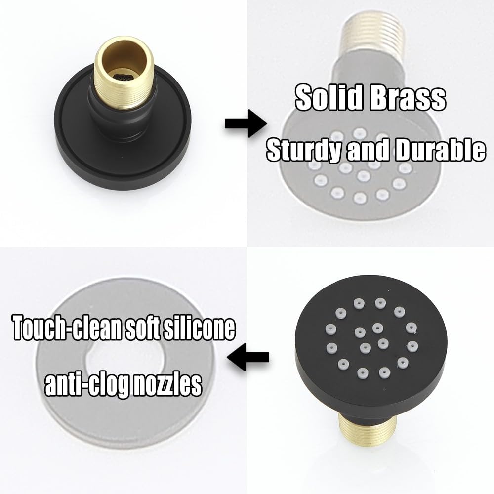 Brass Shower Body Jet Matte Black Round Massage Side Sprayer Adjustable Wall Mounted