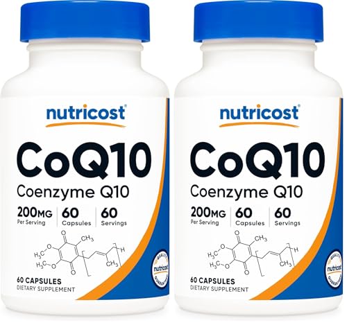 Nutricost CoQ10 200mg, 60 Vegetarian Capsules, 60 Servings - High Absorption, Vegetarian, GMO-Free, Coenzyme Q10 (Pack of 2) 1 Count (Pack of 120)