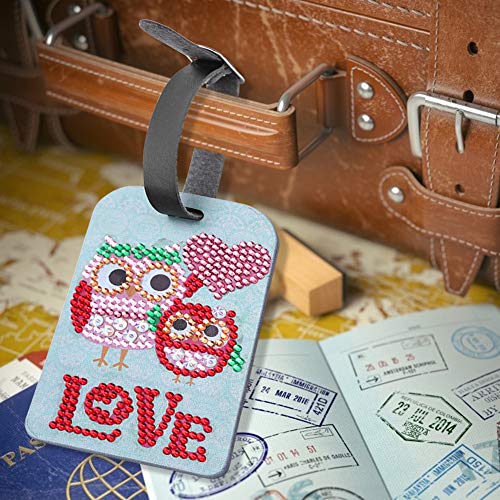 Etiquetas de bagagem com pintura de diamante em forma especial DIY 2 pássaros couro Bagagem Bolsa de