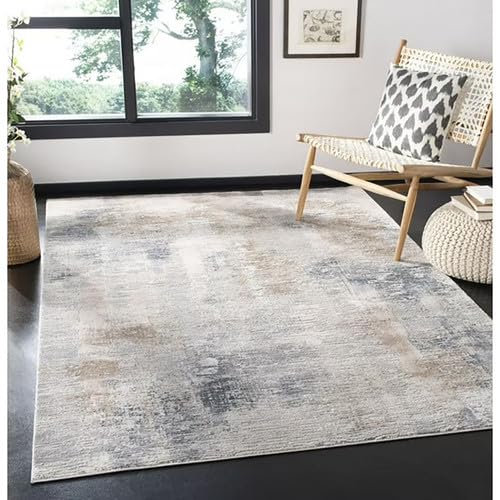 Image of Super Soft Art Collection Abstract Modern Classical Design Carpets Highest Density Silk Carpets for Home Living Room Bedroom /Hall (3x5 Feet (90x150 cm) Cream /Grey)
