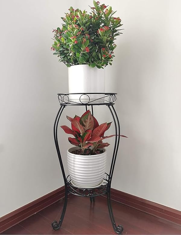 28.4 inches Tall Metal Plant Stand 11.8 Dia for Indoor or Outdoor use,2 Tier Heavy Duty Flower Pot Stand Rack 11.8 inches Diameter Holds Big Heavy Plants,Black (28.4 INCHES TALL) by TREEZITEK - Image 5