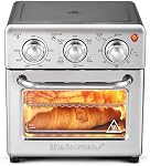 Elite Gourmet Compact 8.5Qt Air Fryer Oven – Mini Countertop Air Fryer with Adjustable Time & Temperature Controls, 800W, Includes Air Fry Basket, Bake Pan & Recipes, Stainless Steel