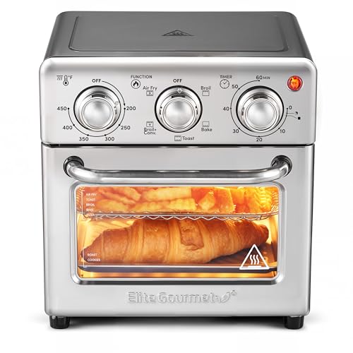 Image of Elite Gourmet EAF0852SS 8.5Qt. Capacity Air Fryer Oven, Air Fry, Broil, Toast, Bake & Broil with Convection, Time and Temperature Controls, 800-Watts, Includes 25 Delicious Recipes, Stainless Steel