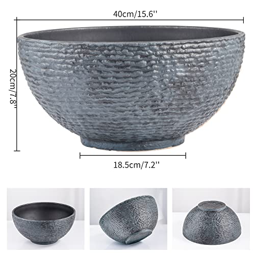Image of Sungmor Large Garden Bowl Planter Water Plant Pot, Miniature Landscaping Succulent Planter, 15.6 Inch Marble Texture Water Lily Pots, Small Fountain Base Mini Fish Pond Bird Bath