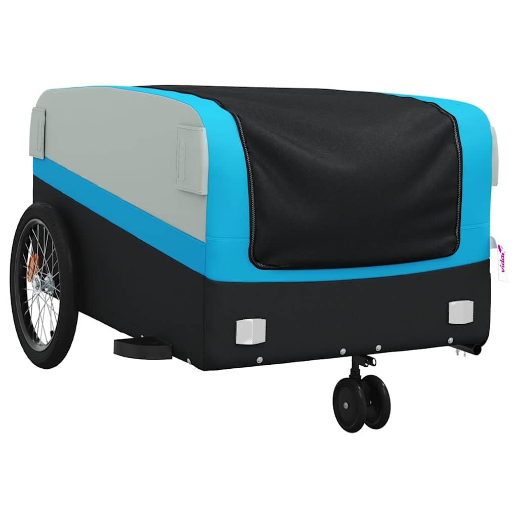 Przyczepa rowerowa, czarna, niebieska, wykonana z wytrzymałego żelaza, nośność 45 kg, z dyszlem, flaga bezpieczeństwa do transportu ładunków, bagażu, zakupów, psów, podróży