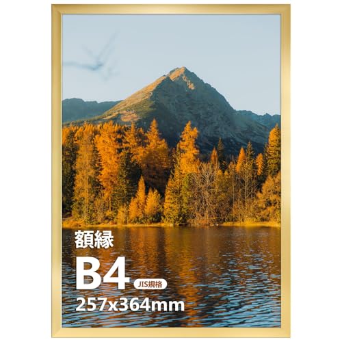 Vasemouh B4 額縁 ファイル フォト フレーム 軽量 364x257mm 壁掛け 卓上対応 写真 絵画 ポスター ゴールド 1枚