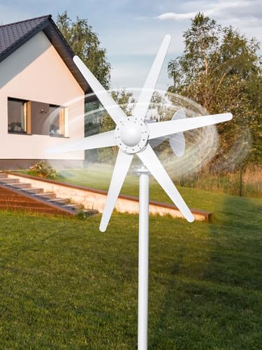 Bezioie Wind Turbine Generator Kit, 800W 6 Blade Wind Generators for Home, 12V/24V Power Kit with Controller, Windmill Generator for Solar&Wind System White