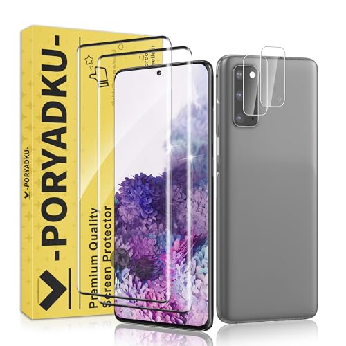 2+2 Pack for Samsung Galaxy S20 Screen Protector Tempered Glass + Camera Lens Protector Bubble-Free Installation Fingerprint Touch ID Compatible HD Clear Scratch Resistant for Galaxy S20 6.2