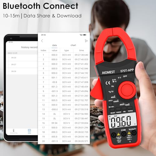 Image of AIOMST 570T-APP Clamp Multimeter, AC /DC 1000A Digital Clamp-on Meter with Data Logging, Measures Amp, Volt, Ohm, Capacitance, Frequency, Temperature, Continuity Electrical Tester