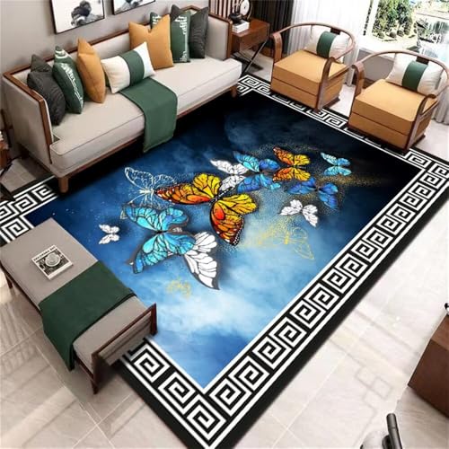 Tapis de décoration lavable machine grand format 200x300cm bleu