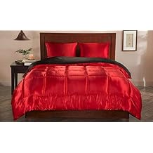 Classic Collection Ultra Soft Luxurious 3-Piece Silky Satin Comforter Set 300 GSM, 1Comforter+ 2 Pillowcases! Size Full/Queen,Blood Red