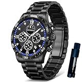 Heyssen Orologi da uomo in acciaio inossidabile: orologio elegante da uomo al quarzo analogico da polso di lusso nero tono metallo quadrante blu Big Classic Diver cronografo impermeabile quadrante