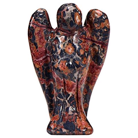 Morella Gemstone Leopard Jasper Angel Good Luck Charm Guardian Angel to take with You 3,5 cm - 1.38 inch in a Velvet Bag Cover
