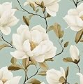 Modern Green White Flowers Wallpaper Blue Floral Peel and Stick Contact Paper 17.5"X118" Vinyl Waterproof Self Adhesive Removable Boho Modern Botanical Wall Paper for Bedroom Walls Cabinet Locker