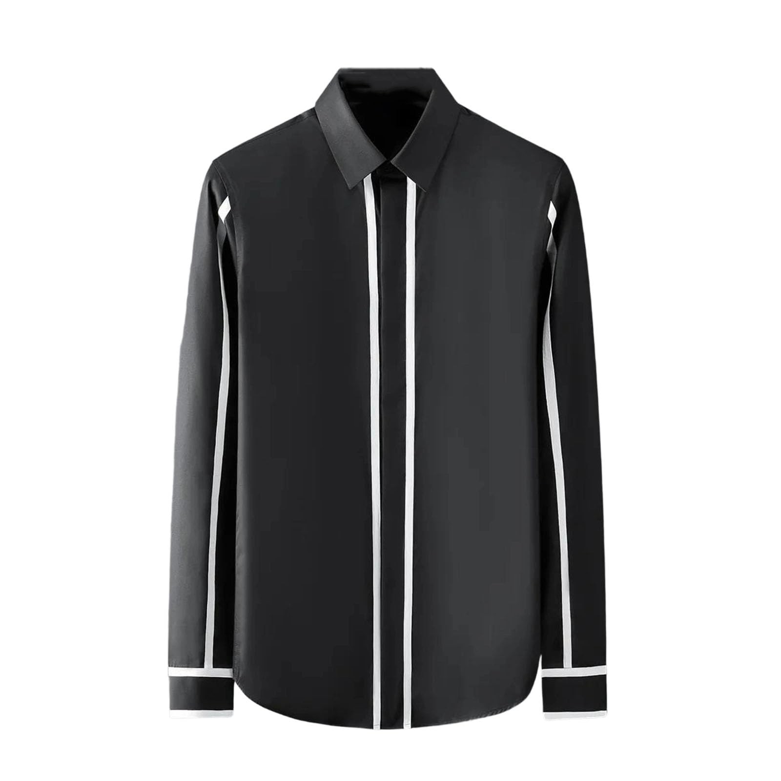 Mens Long Sleeve Stitching Shirt Summer Business Formal Social Party Versatile Dress Shirts