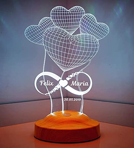 Geschenkelampe Cadeaux personnalisés avec gravure ballon cœur infini lampe LED 3D texte de votre choix lumière de sommeil changeante de couleur