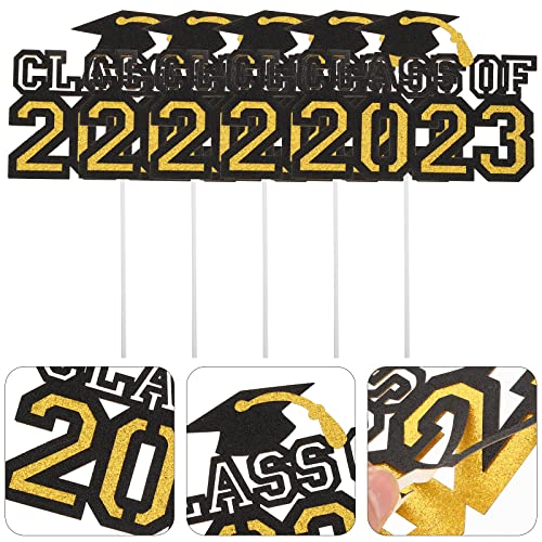 LUOZZY 5pcs Class of 2023 Cupcake Toppers Glitter Class of 2023 Cake Decorations Cake Picks, Black G
